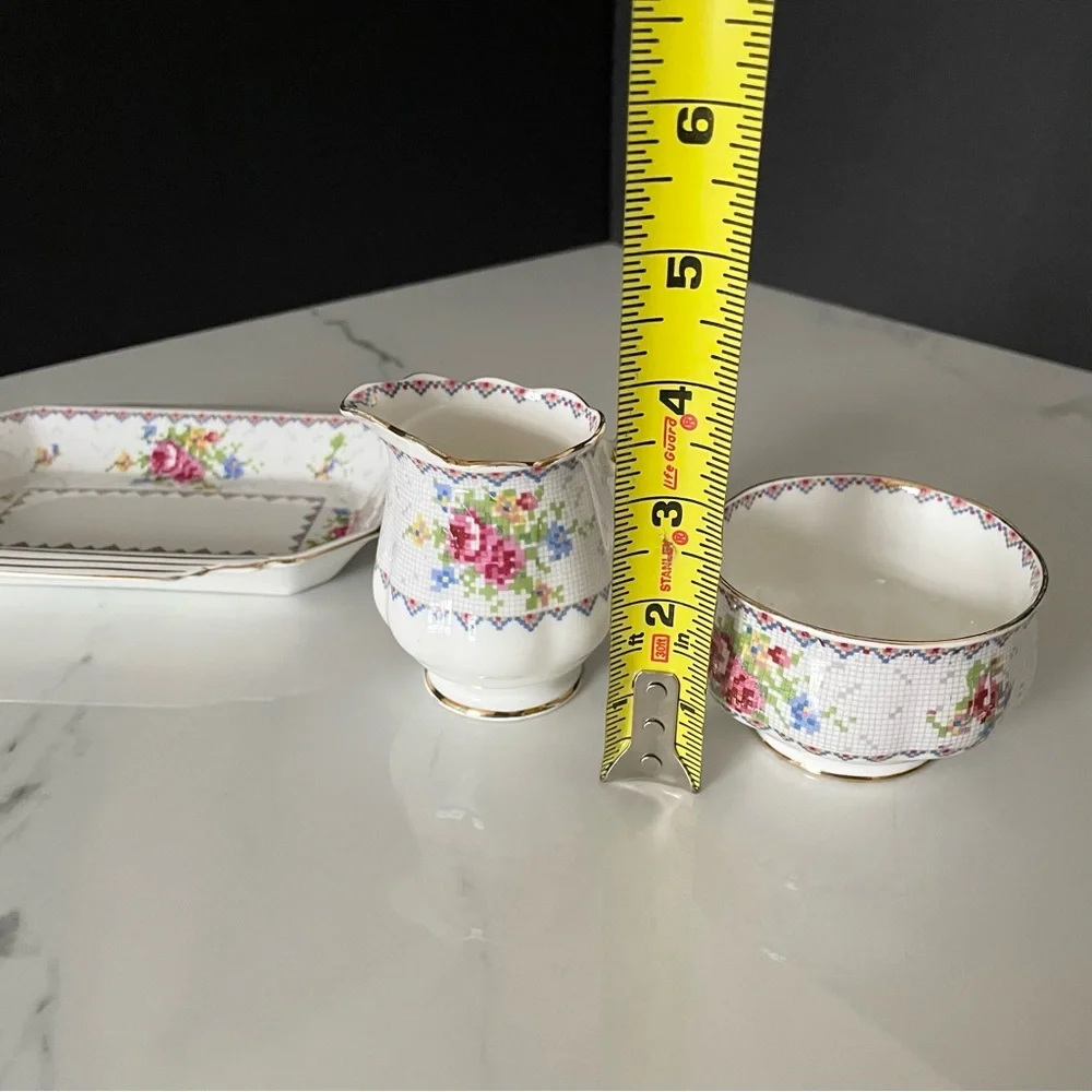 Sugar, Creamer & Tray SET - Petit Point by Royal Albert